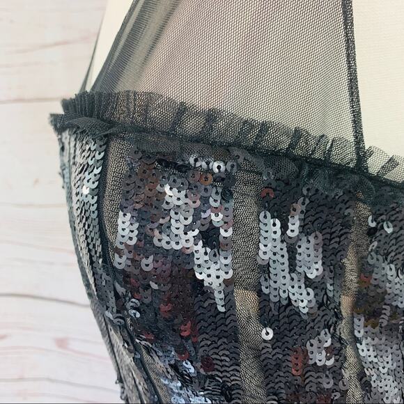 BCBGMAXAZRIA black sequin dress sheer straps - Picture 8 of 15